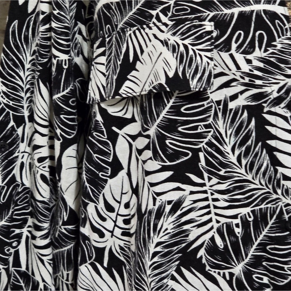 Calvin Klein Black White Tropical Palm Linen Blend Button Blouse Top Shirt 3X - Picture 7 of 11